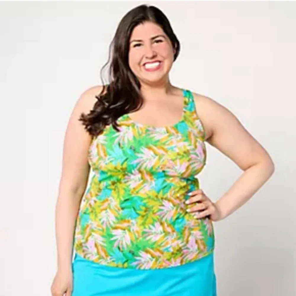 KIM GRAVEL X SWIMSUITS FOR ALL Scoop Neck Tankini Top in Caribbean Palms 24W